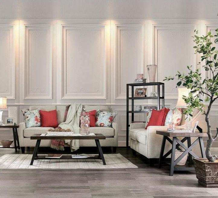 Nadene Ivory Stationary Sofa & Loveseat 2pc