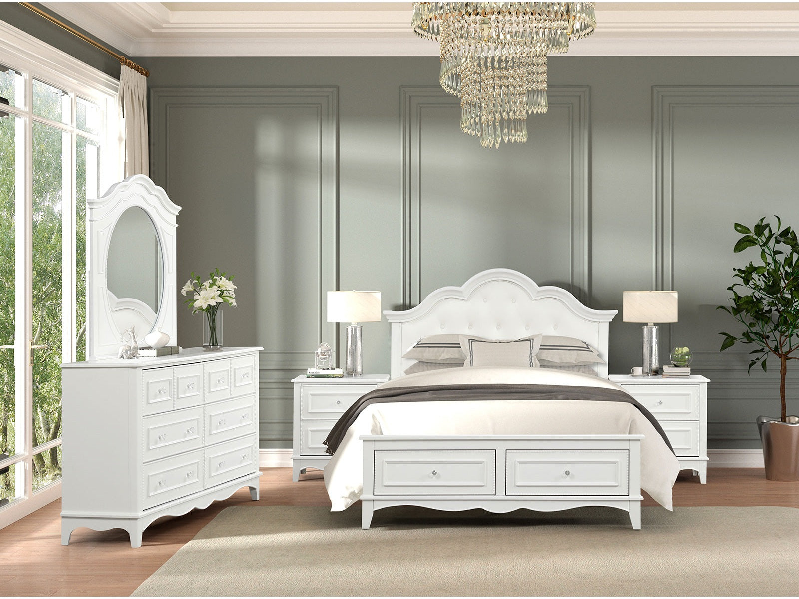 Naucalpan White Twin 5 Piece Bedroom Set w/2 Nightstands