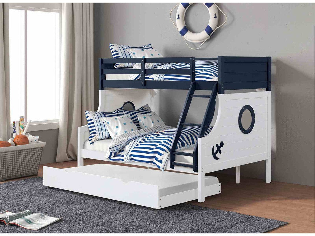 Nautia Blue/White Twin/Full Bunk Bed w/ Trundle