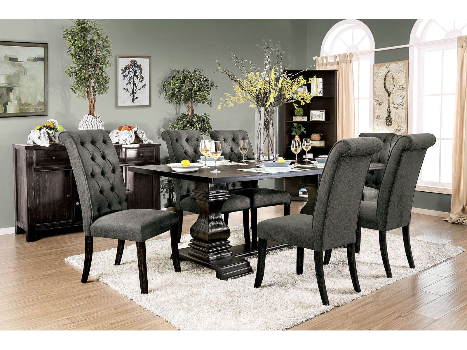 Nerissa Antique Black 7 Piece Dining Set