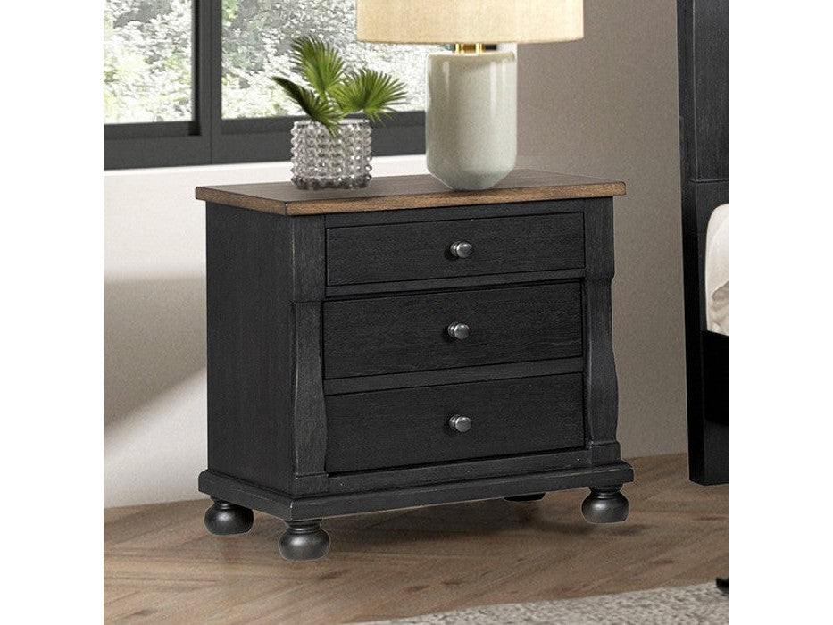 Neue Mills Black/Rustic Oak Nightstand w/ 3 Drawers