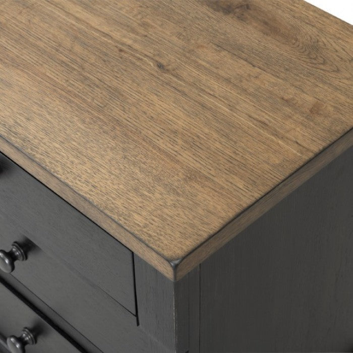 Neue Mills Black/Rustic Oak Nightstand w/ 3 Drawers