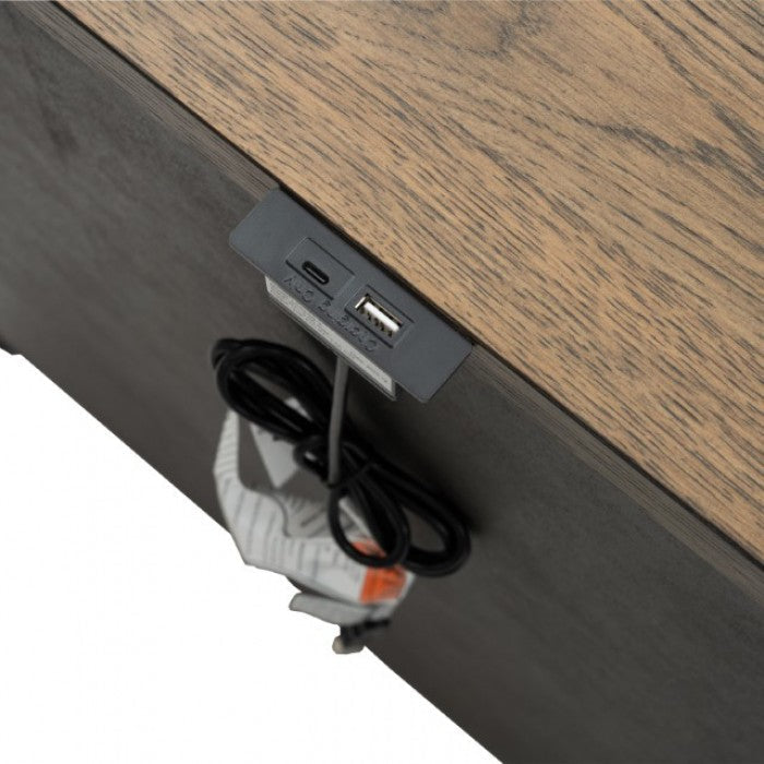 Neue Mills Black/Rustic Oak Nightstand w/ 3 Drawers