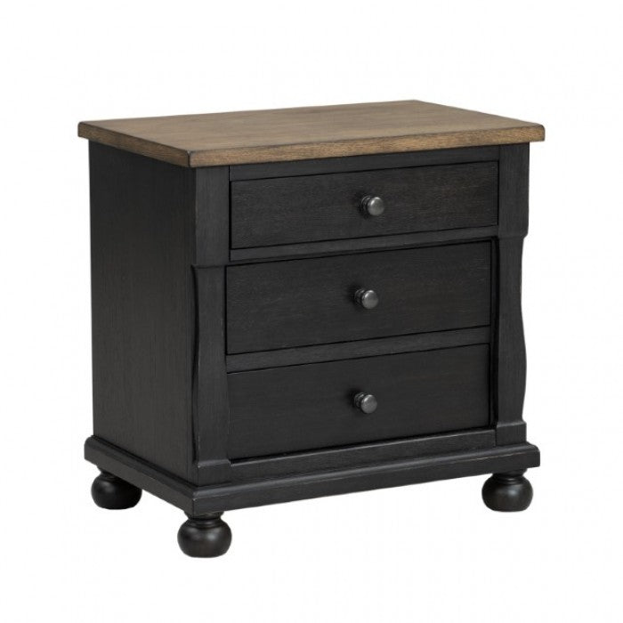 Neue Mills Black/Rustic Oak Nightstand w/ 3 Drawers