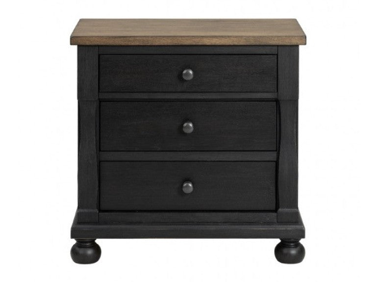 Neue Mills Black/Rustic Oak Nightstand w/ 3 Drawers