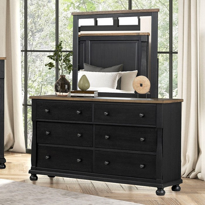 Neue Mills Black/Rustic Oak Queen 5 Piece Bedroom Set w/2 Nightstands