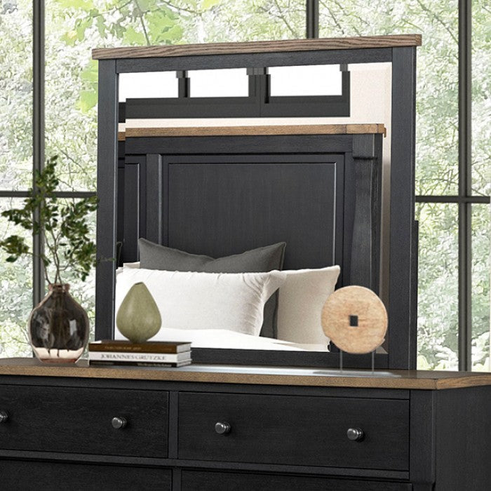 Neue Mills Black/Rustic Oak Queen 5 Piece Bedroom Set w/2 Nightstands