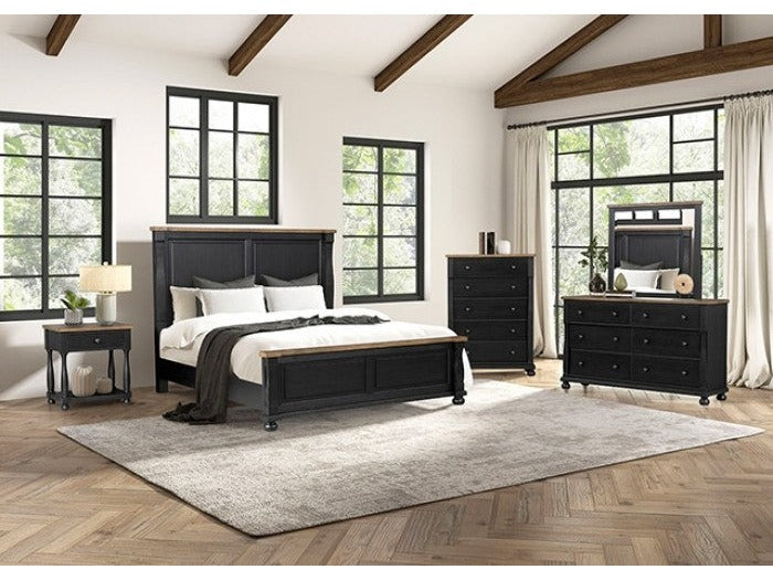 Neue Mills Black/Rustic Oak Queen 5 Piece Bedroom Set w/Chest (N1)