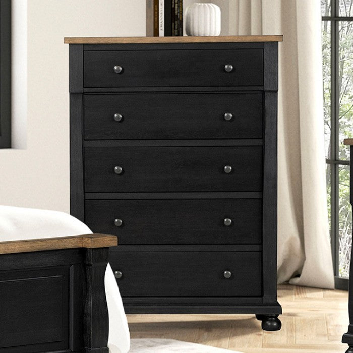 Neue Mills Black/Rustic Oak Queen 5 Piece Bedroom Set w/Chest (N2)