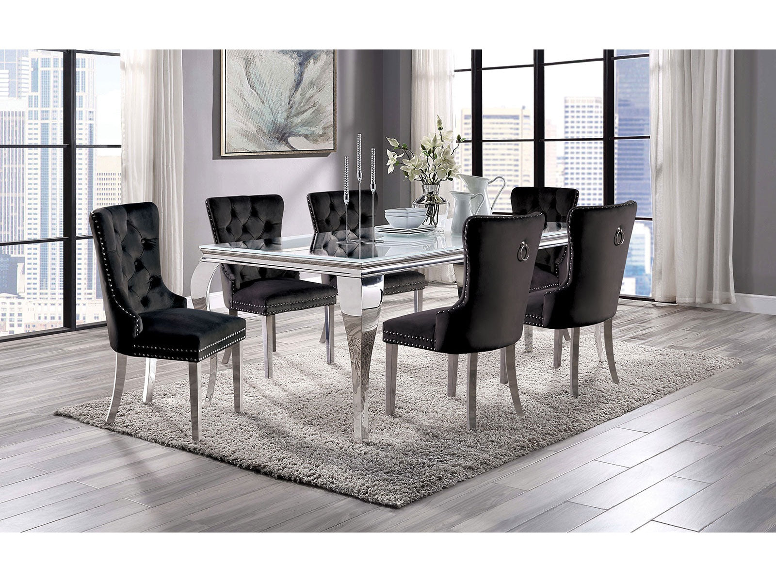 Neuveville White/Chrome 7 Pc. Dining Room Set Chairs