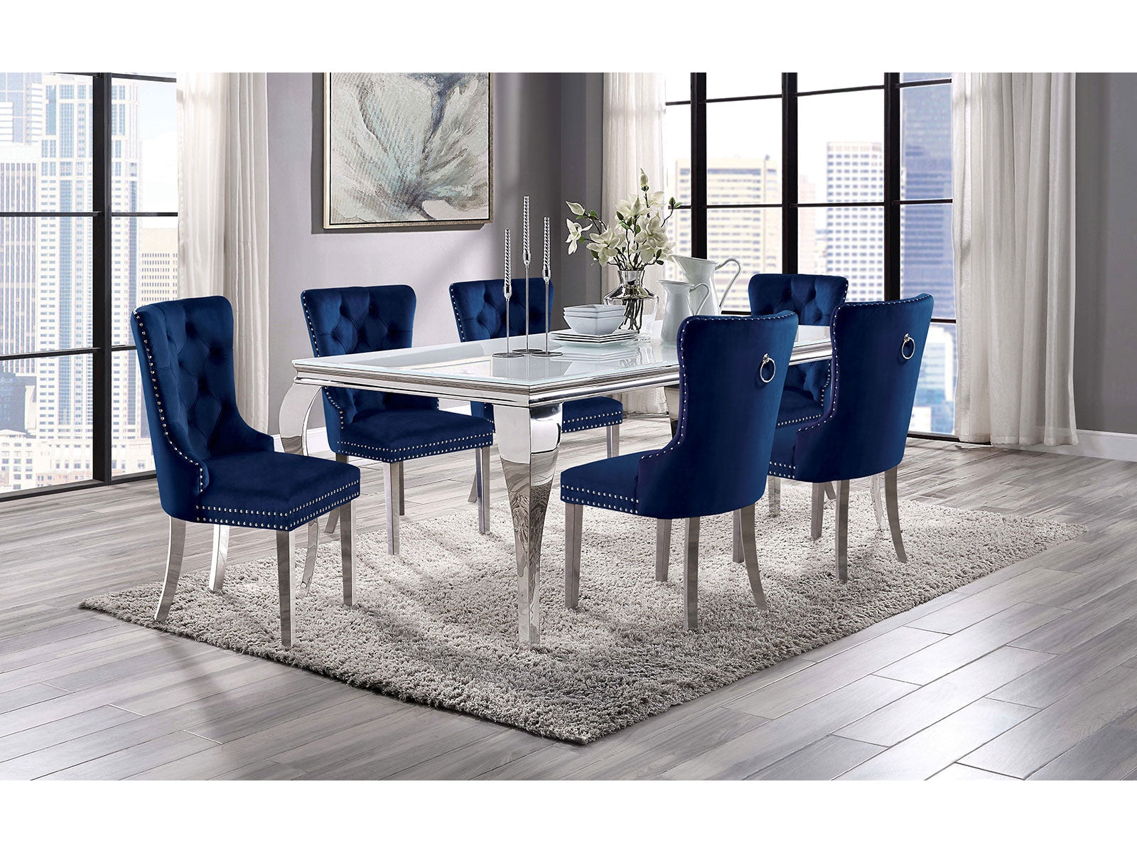 Neuveville White/Chrome 7 Pc. Dining Room Set