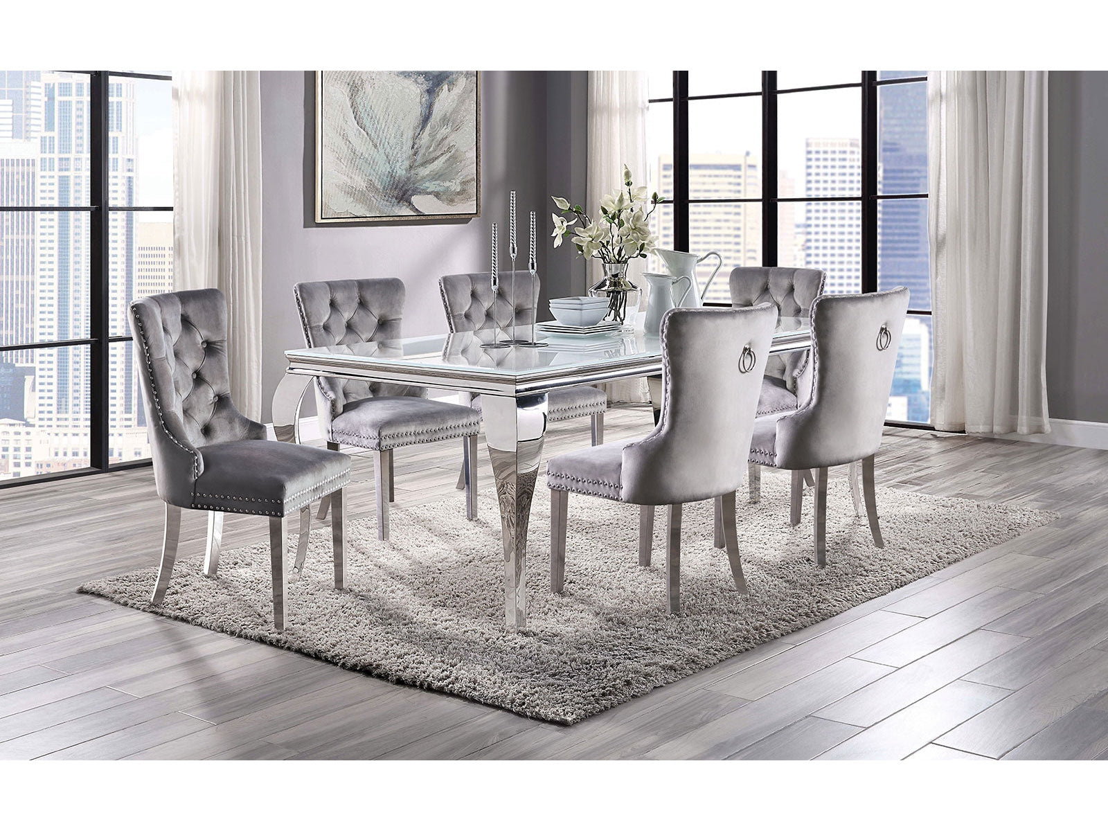 Neuveville White/Chrome 7 Pc. Dining Room Set