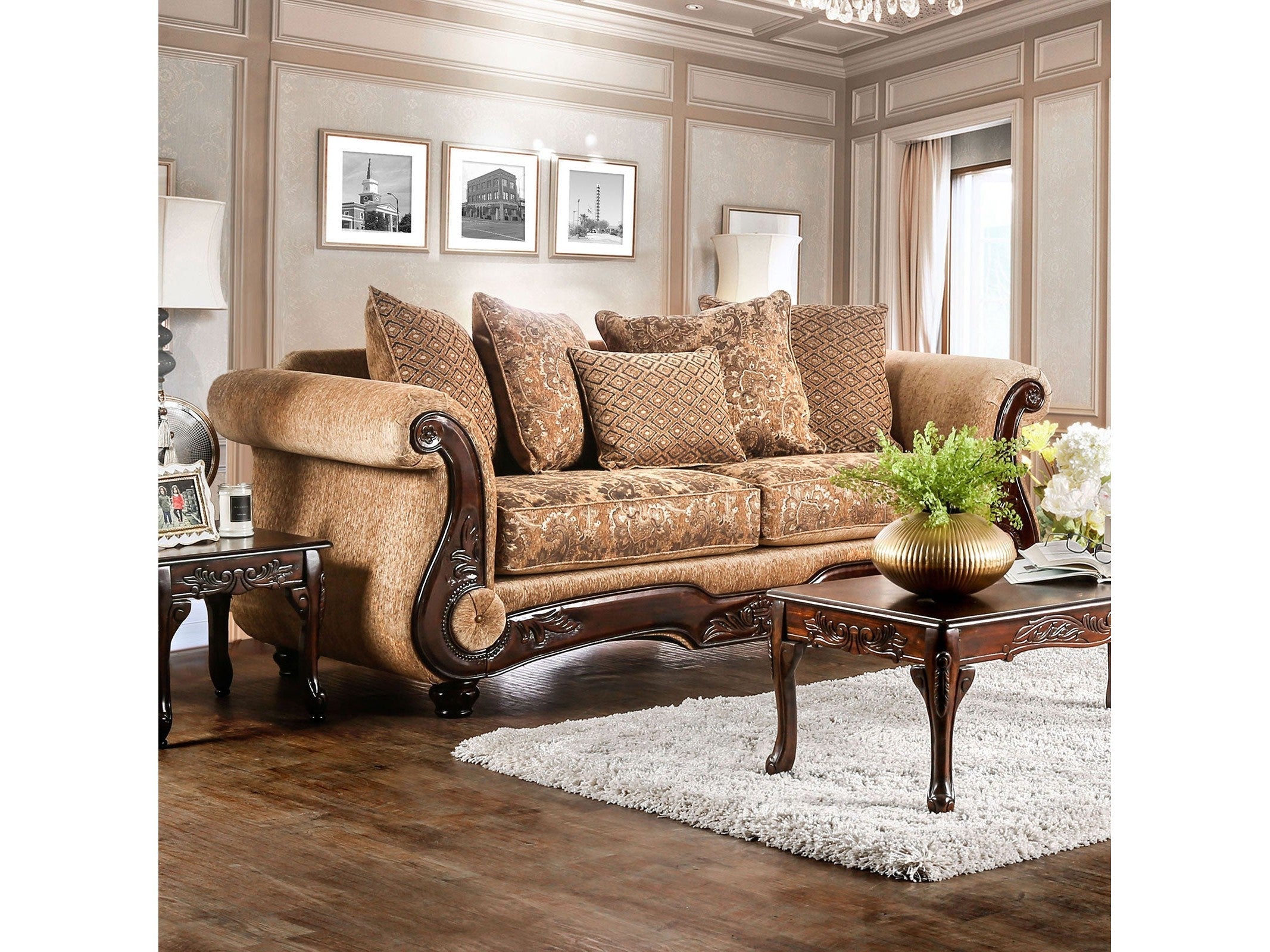 Nicanor Tan/Gold Sofa & Loveseat