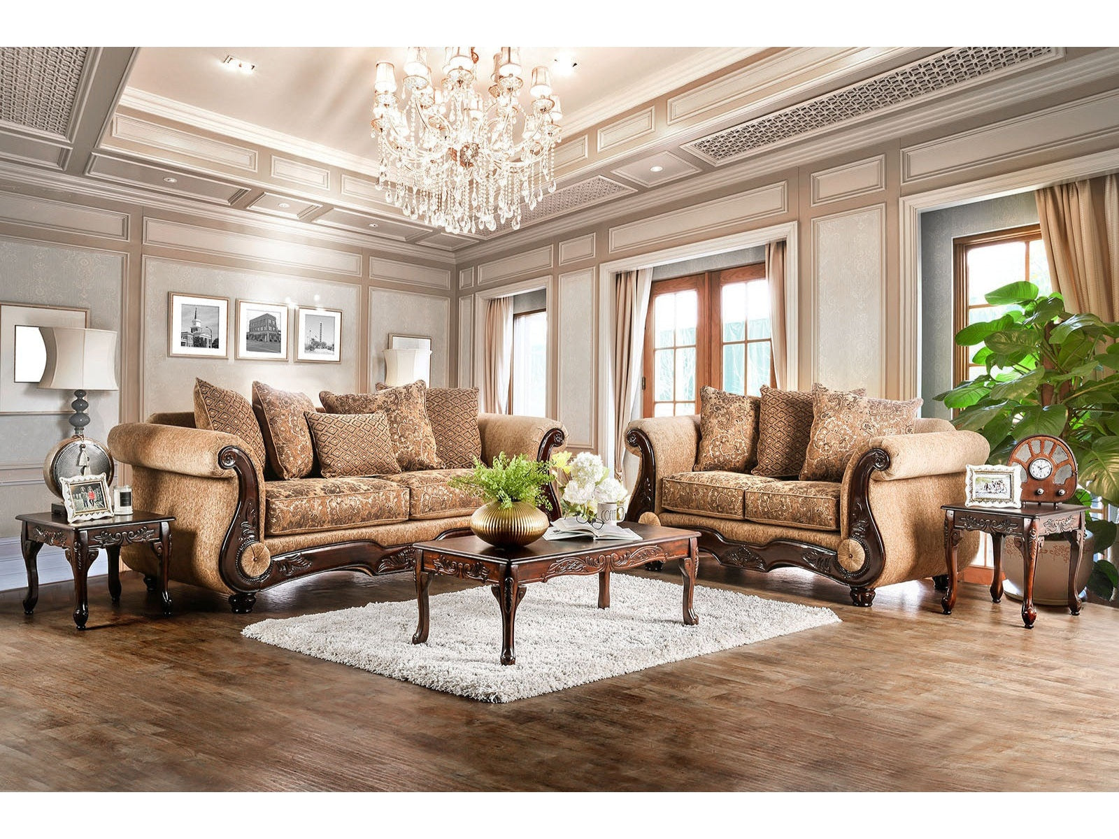 Nicanor Tan/Gold Sofa & Loveseat