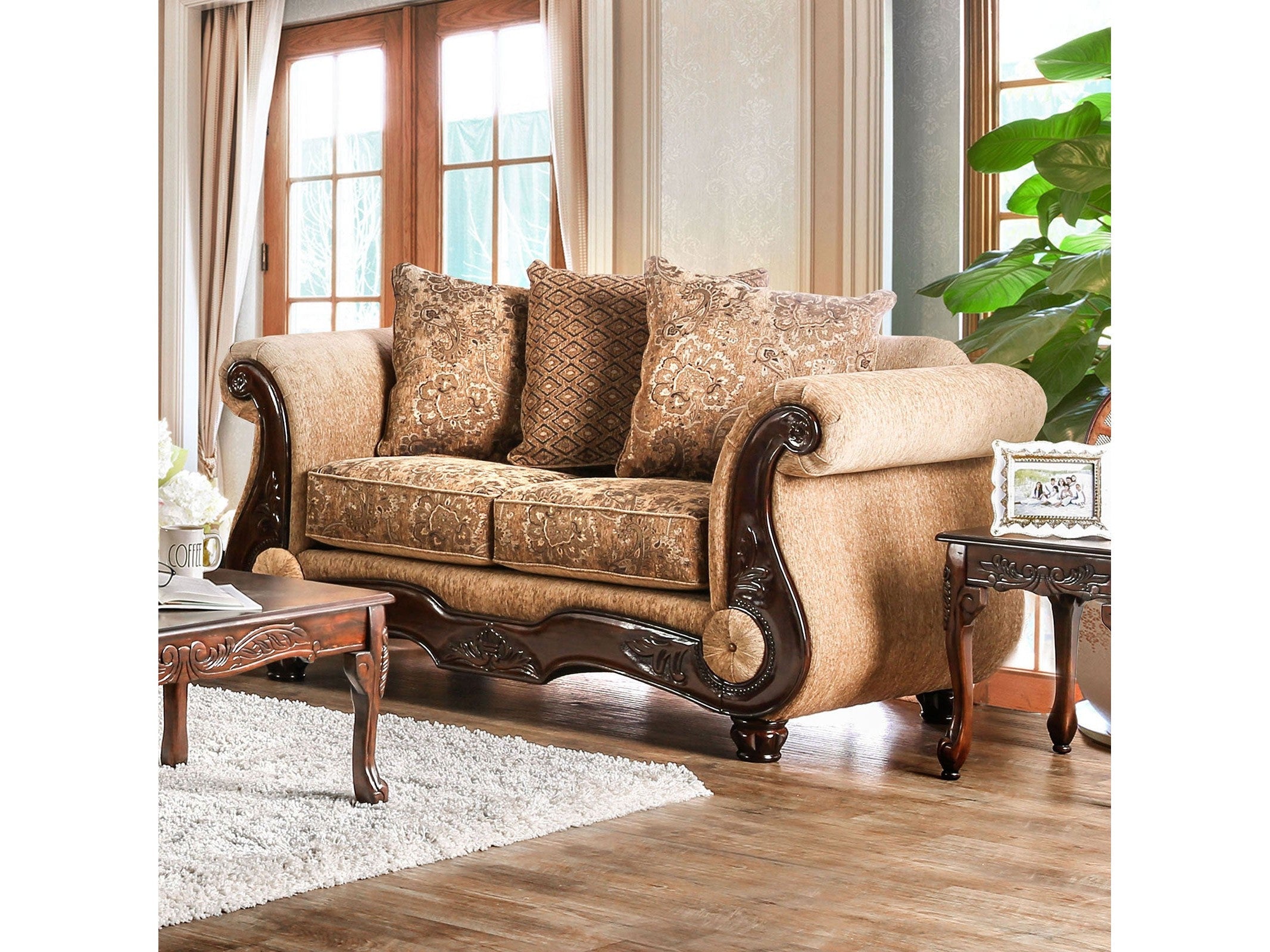 Nicanor Tan/Gold Sofa & Loveseat