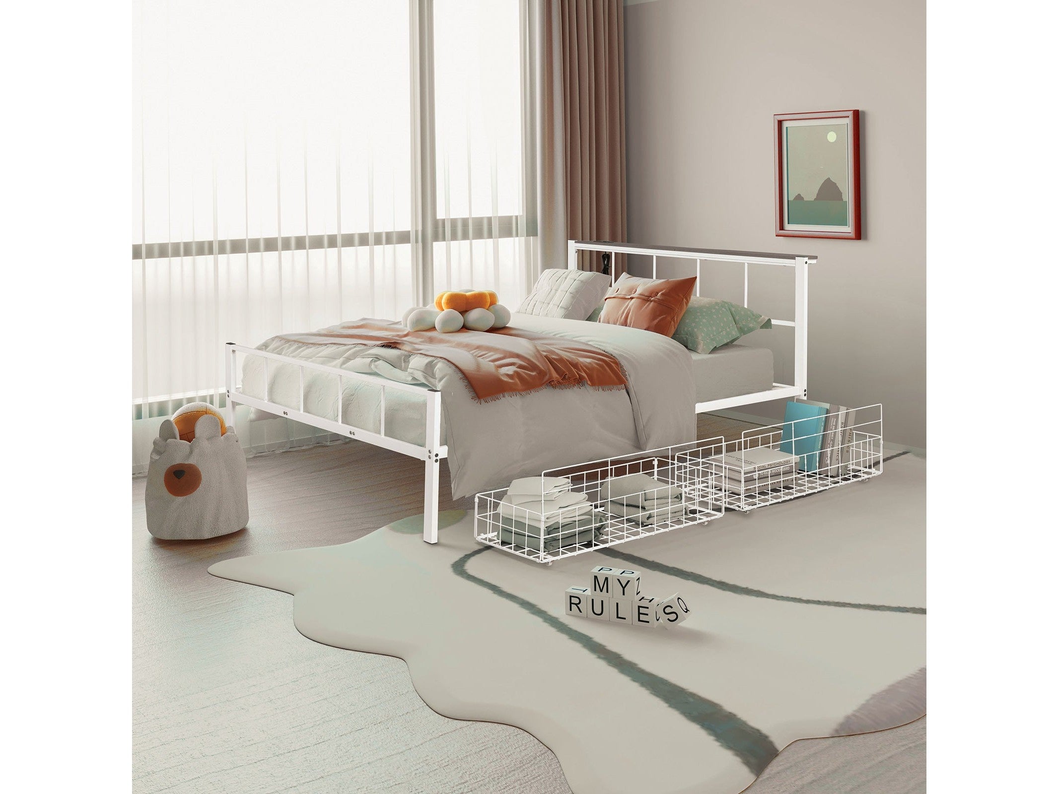 Nicoli White Queen Metal Bed