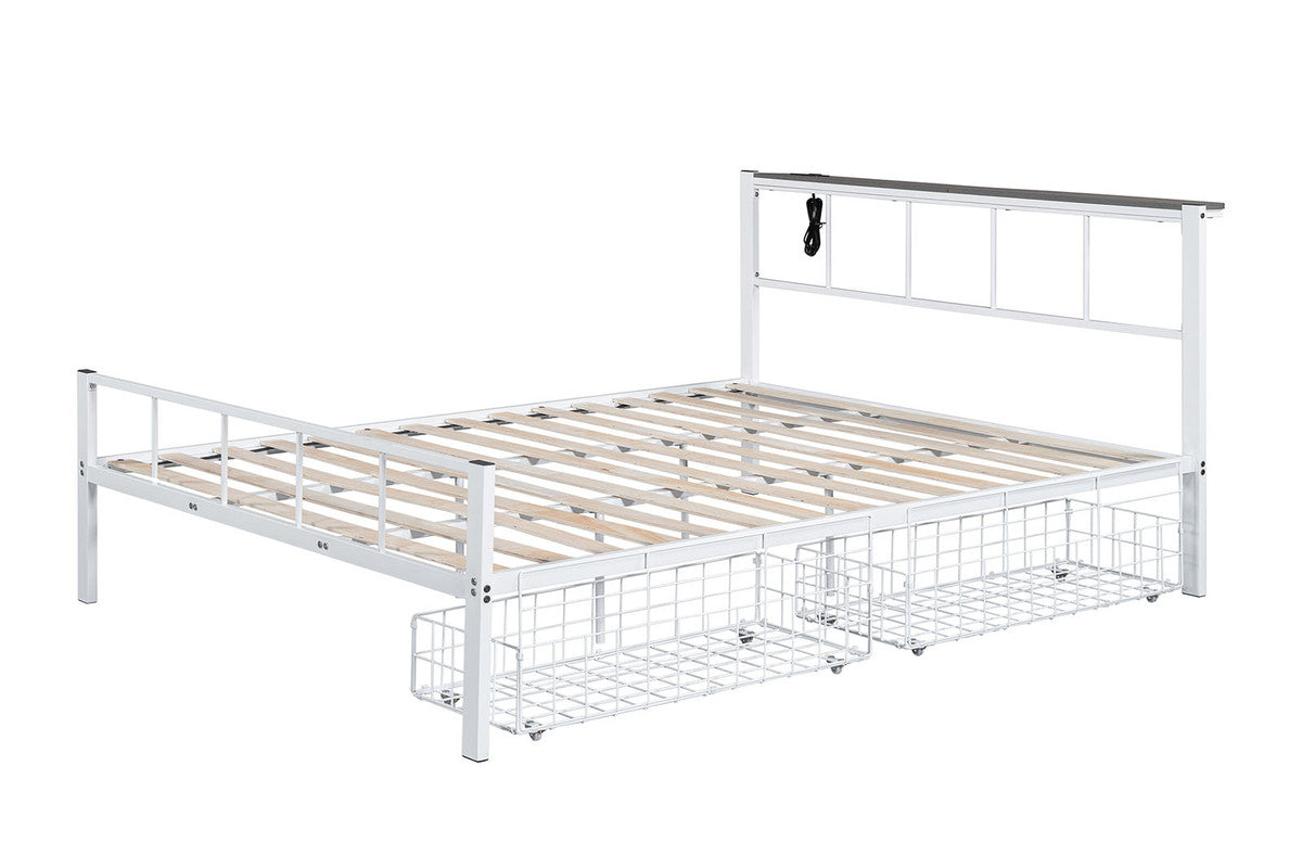 Nicoli White Queen Metal Bed w/ Storage