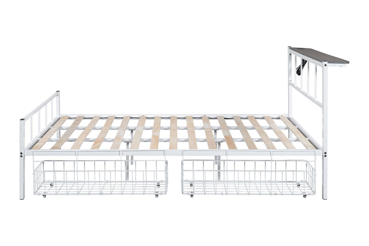 Nicoli White Queen Metal Bed w/ Storage