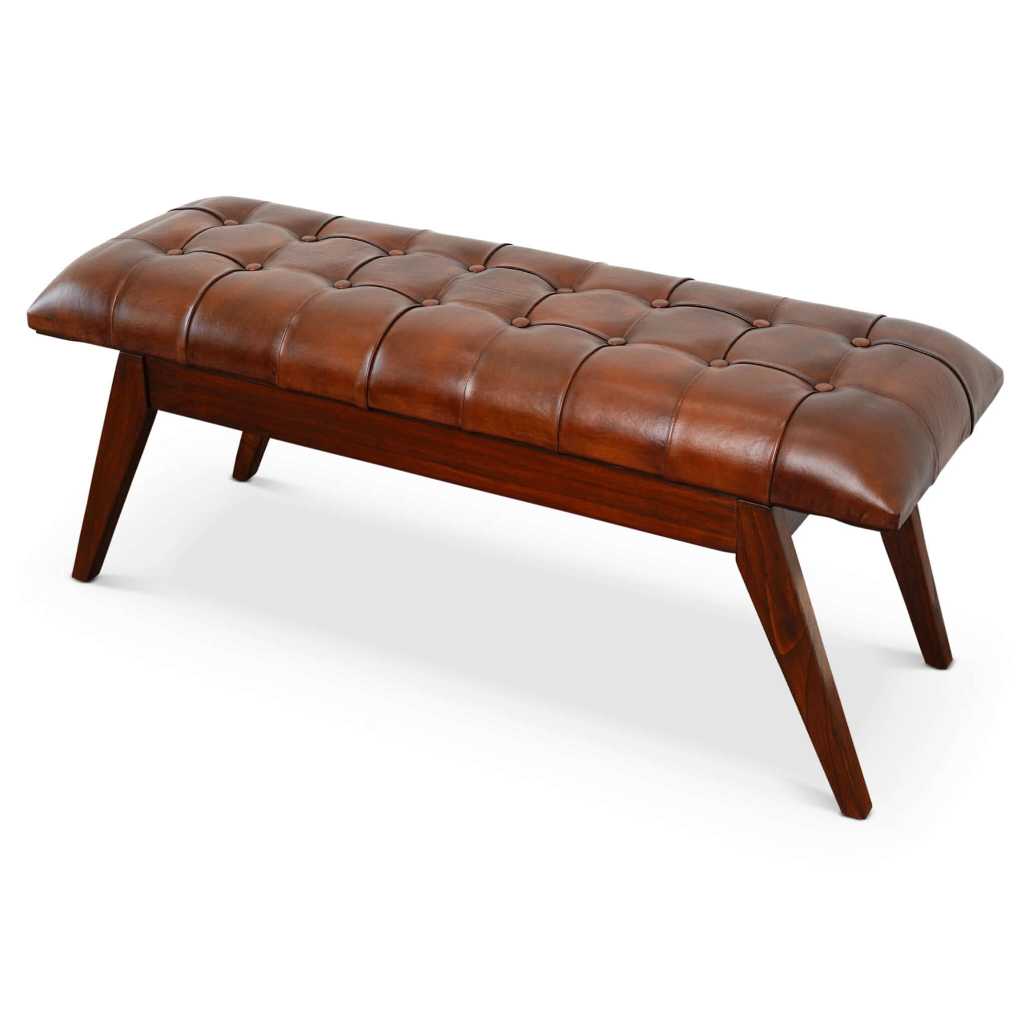 Maja Mid Century Modern Tan Leather Bench