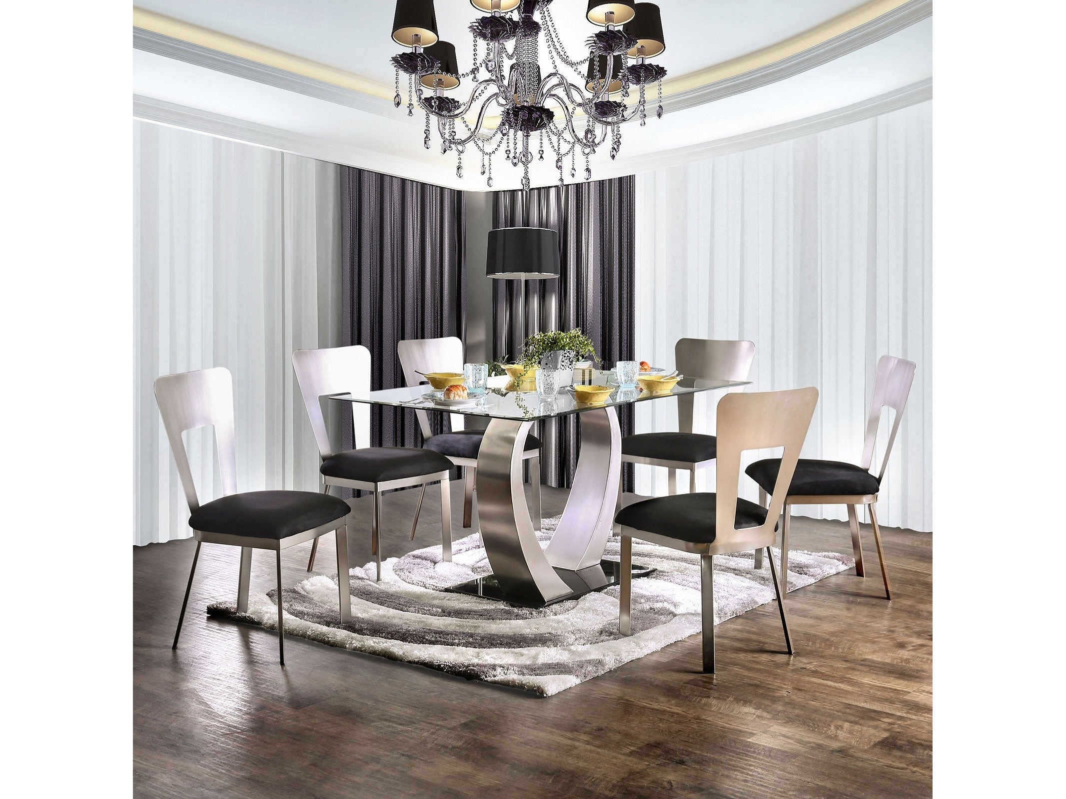 Nova Silver/Black 7 Pc. Dining Room Set