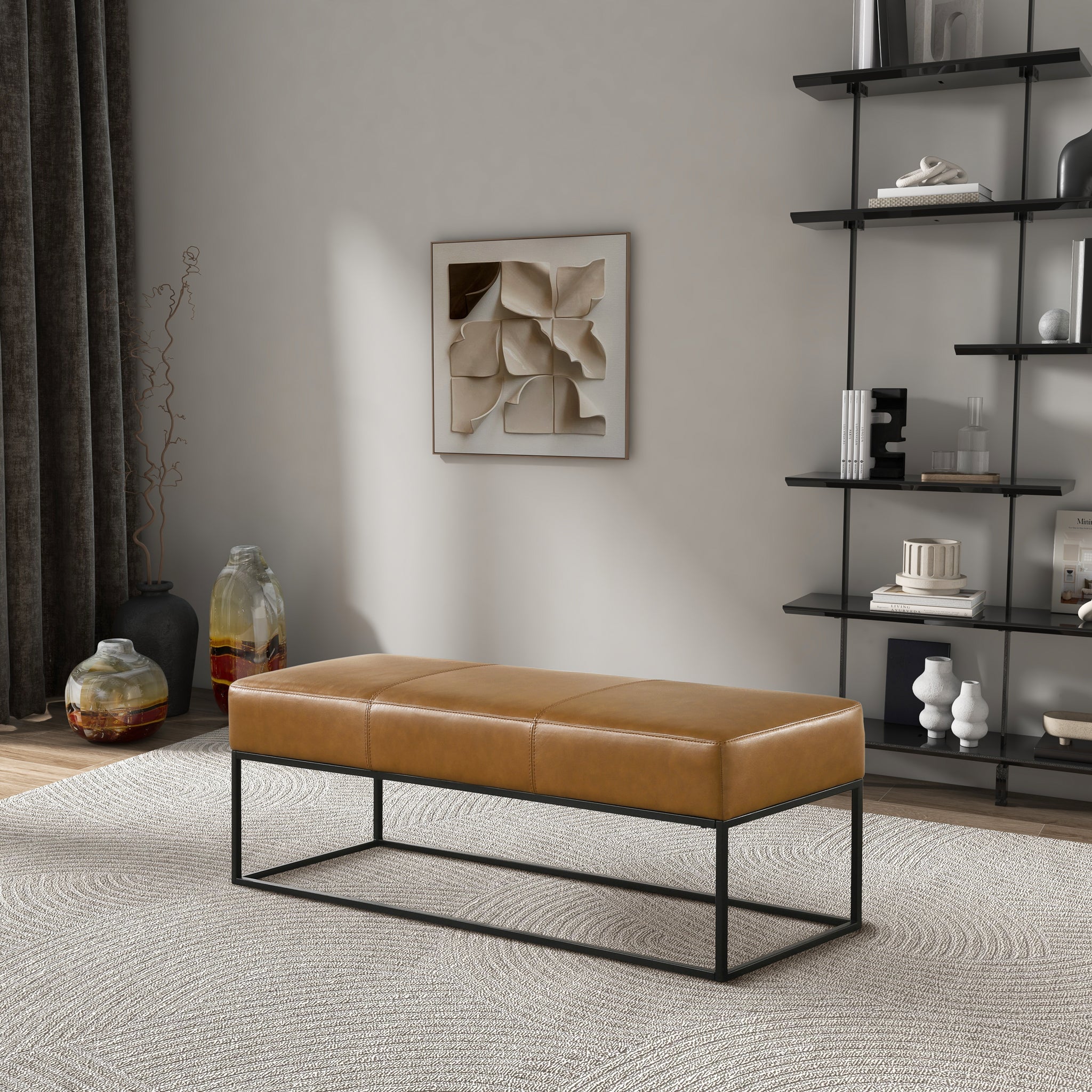 Odessa Tan Leather Bench