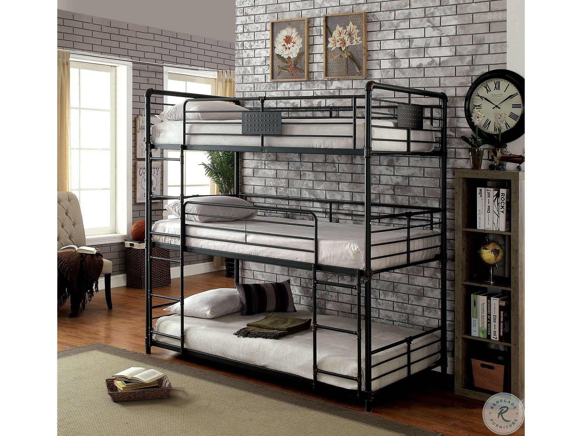 Olga I Antique Black Triple Bunk Bed