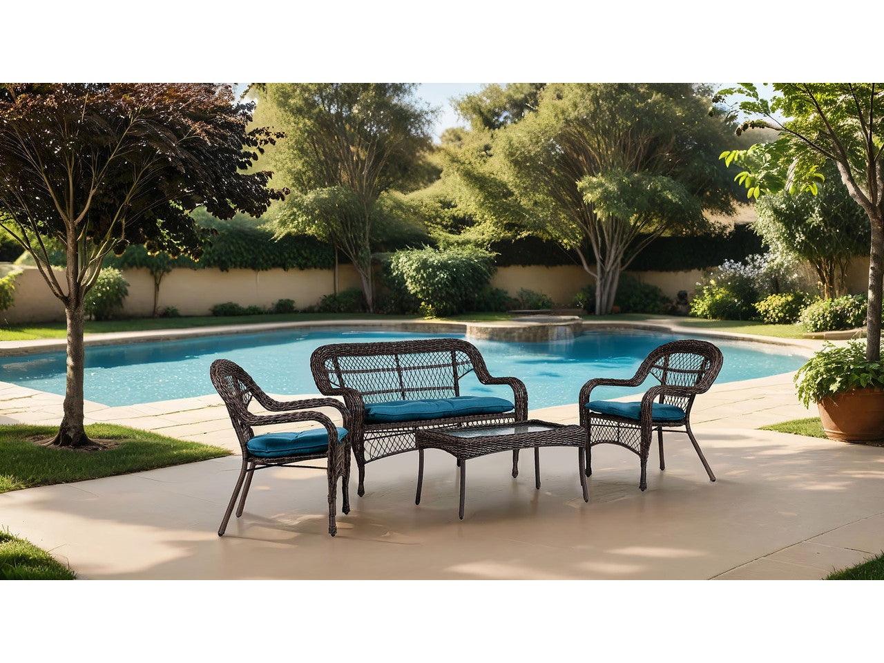 Oliveri Brown/Dark Teal 4 Pc. Wicker Conversation Set (9 Pack)