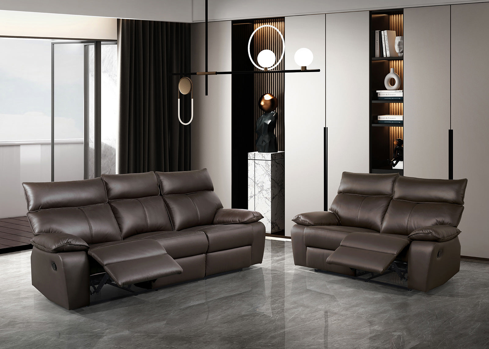 Onoria Brown Leather Match Reclining Sofa