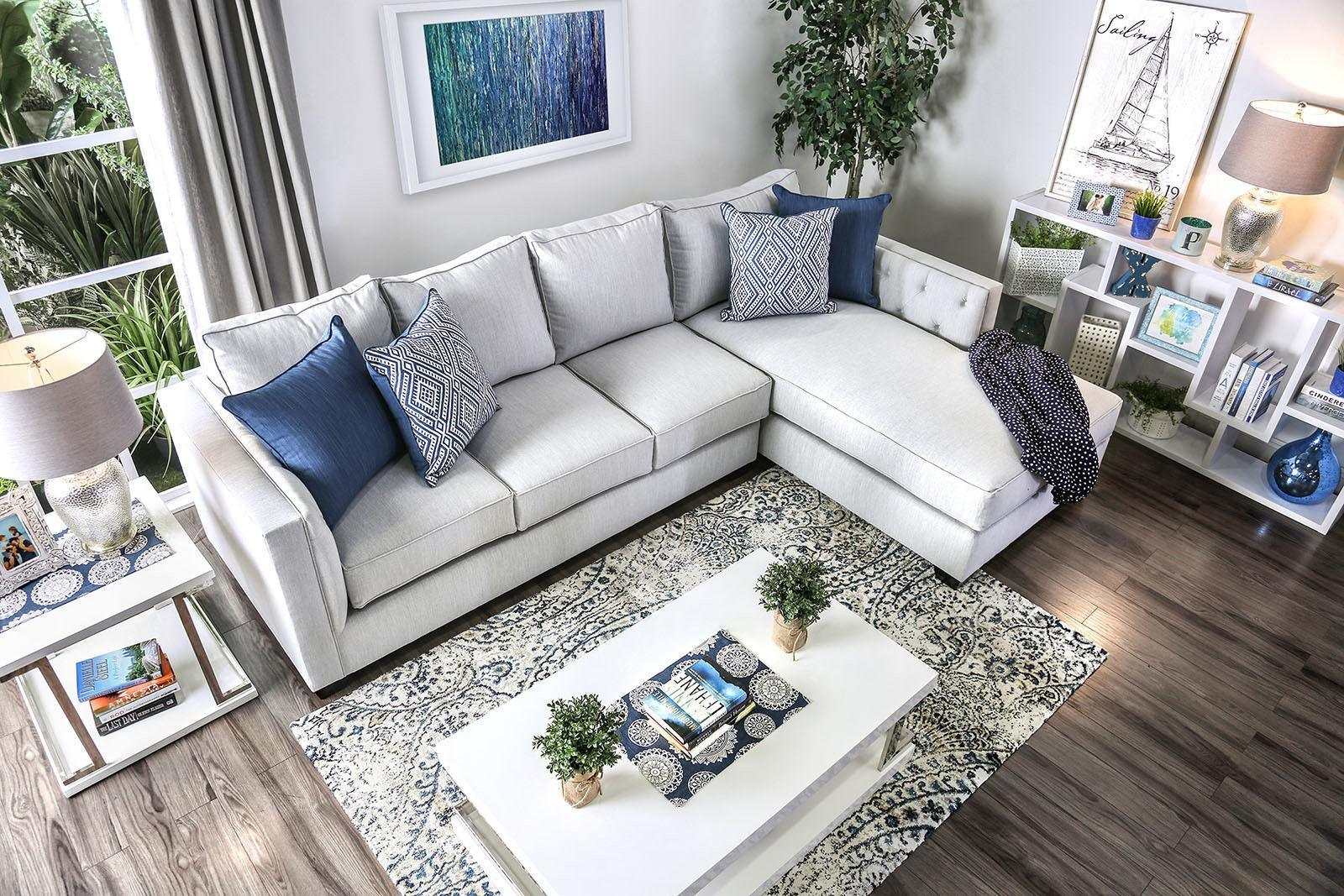 Ornella Light Gray & Blue L Shape Sectional Sofa