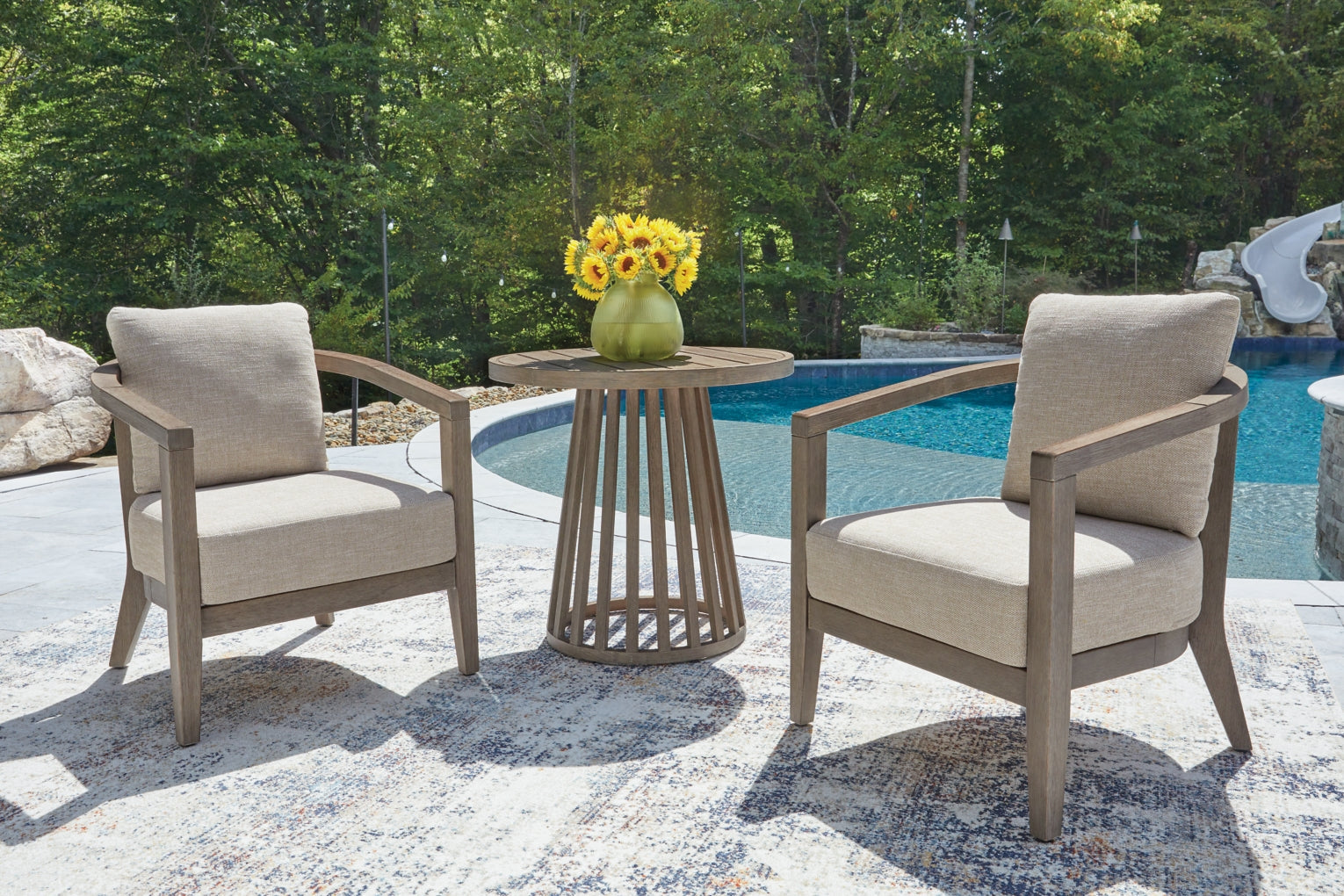 Sunset Lake Chairs w/CUSH/ Table Set (3/CN)