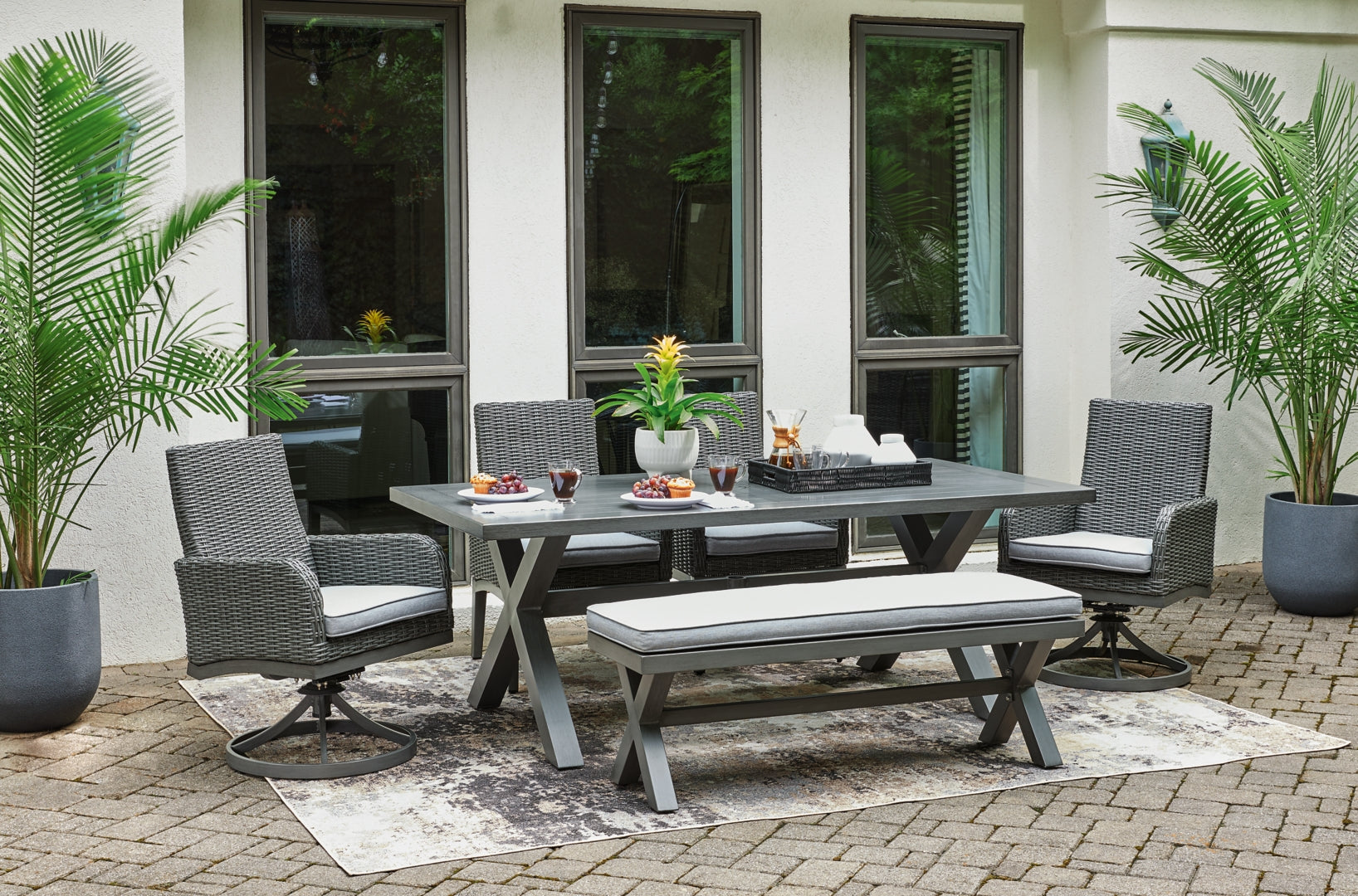 Elite Park Outdoor Dining Table and 4 Chairs and Bench