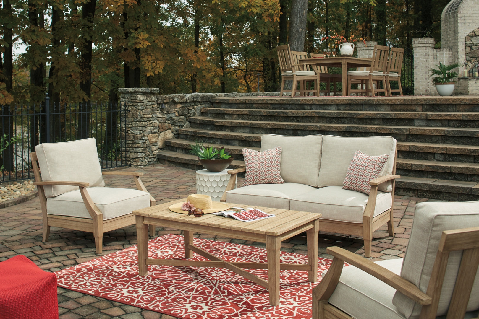 Clare View Outdoor Loveseat and 2 Lounge Chairs with Coffee Table and 2 End Tables