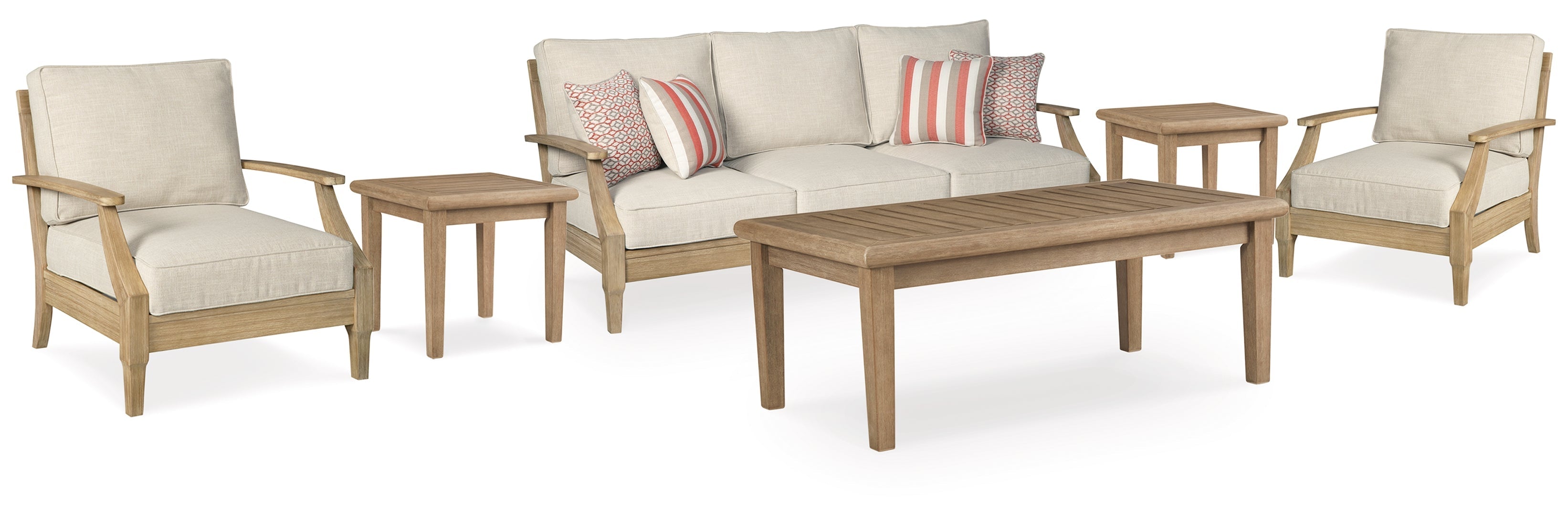 Clare View Outdoor Loveseat and 2 Lounge Chairs with Coffee Table and 2 End Tables