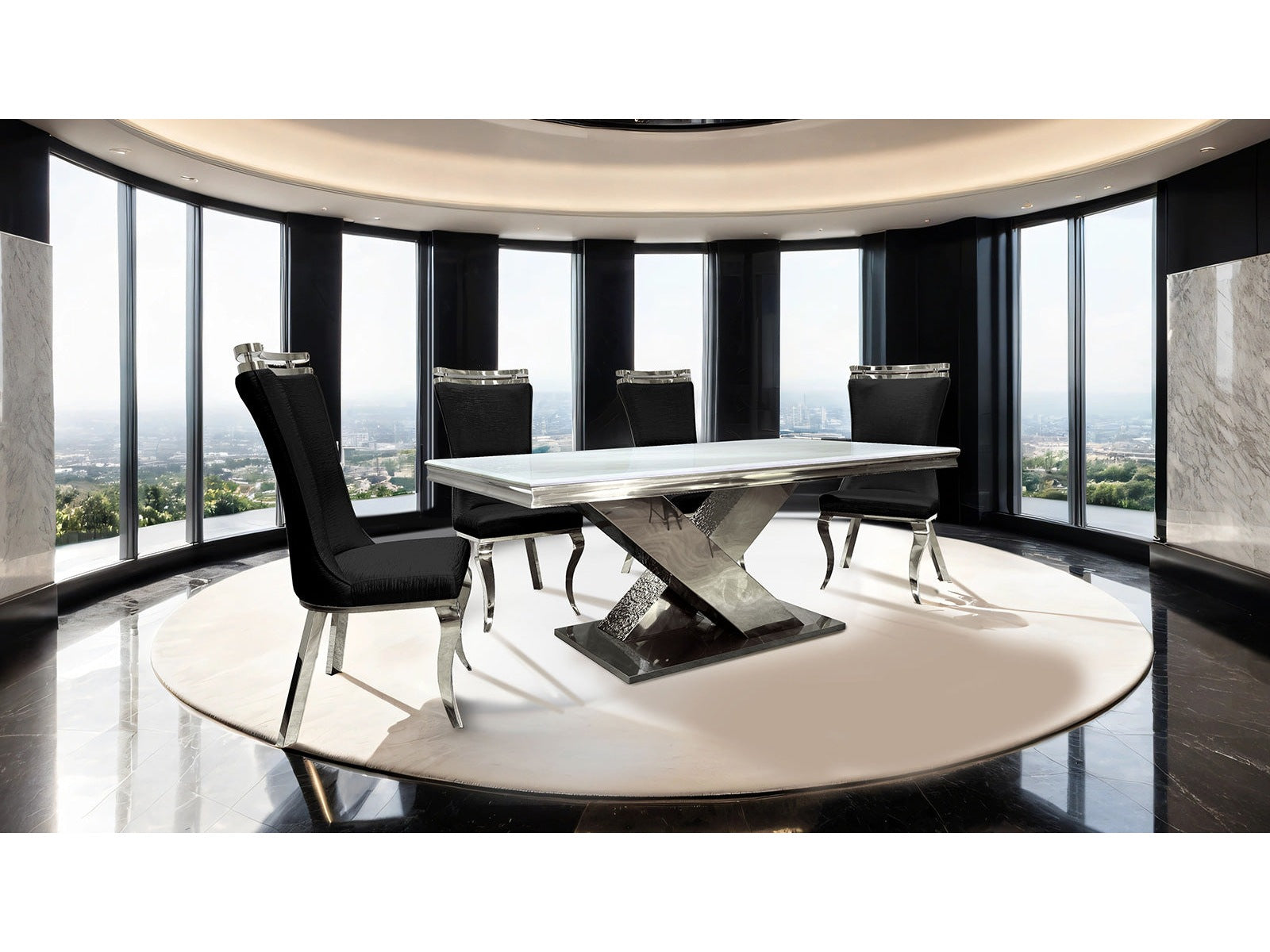 Palazzo Chrome/Black 7 Piece Dining Set