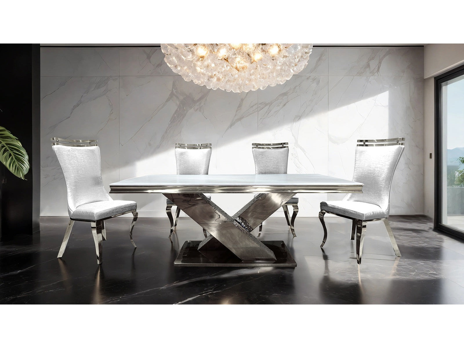 Palazzo Chrome/White 7 Piece Dining Set