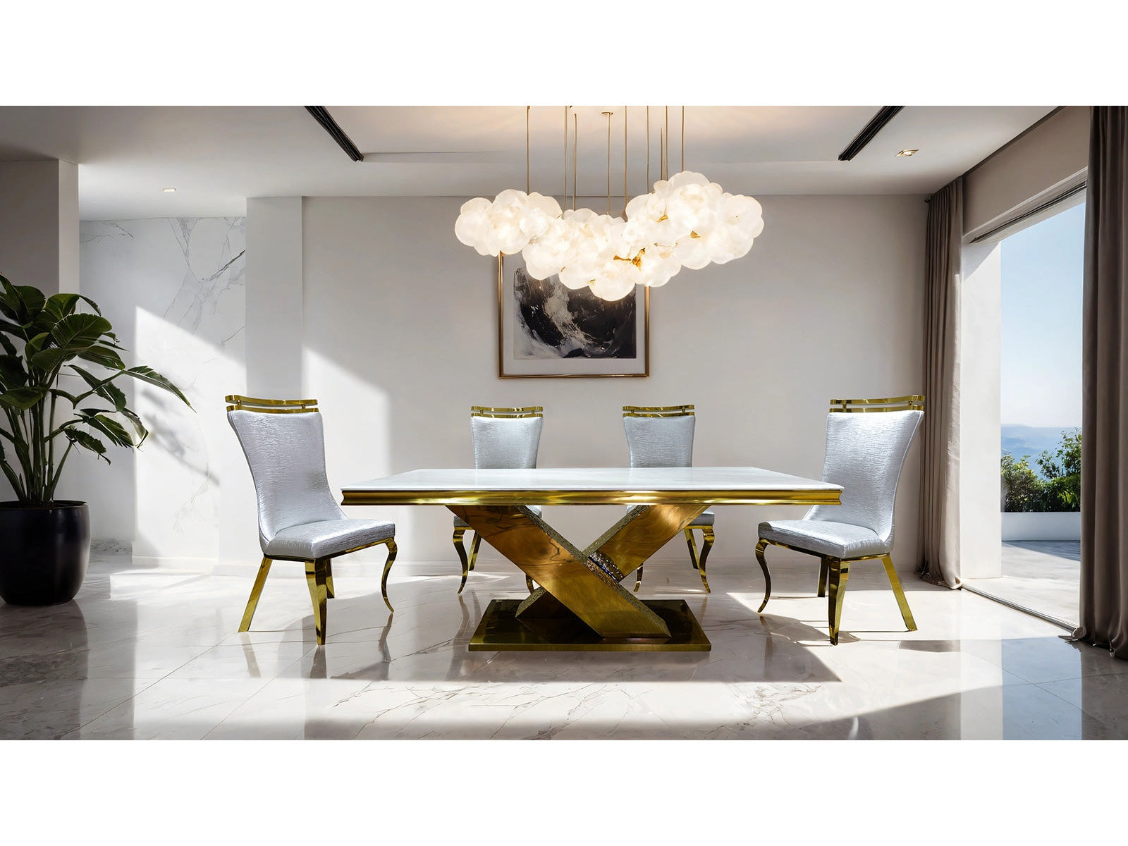 Palazzo Gold/Chrome 7 Piece Dining Set