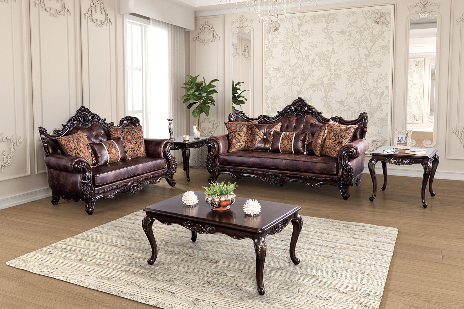 Palencia Dark Cherry/Brown Leatherette Loveseat