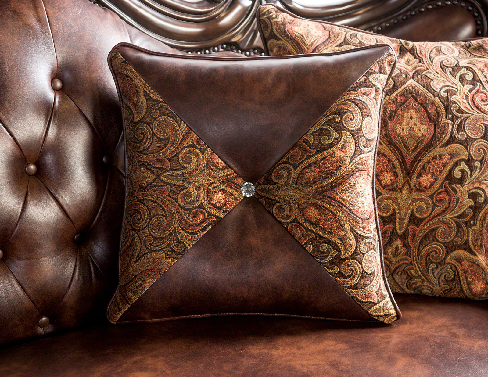 Palencia Dark Cherry/Brown Leatherette Sofa & Loveseat