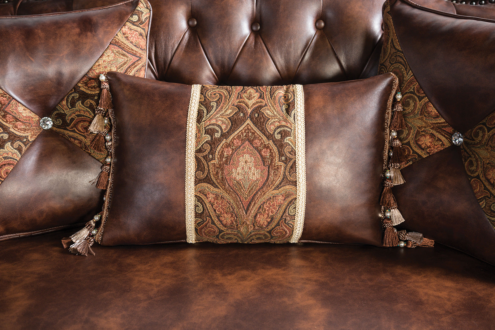 Palencia Dark Cherry/Brown Leatherette Sofa & Loveseat