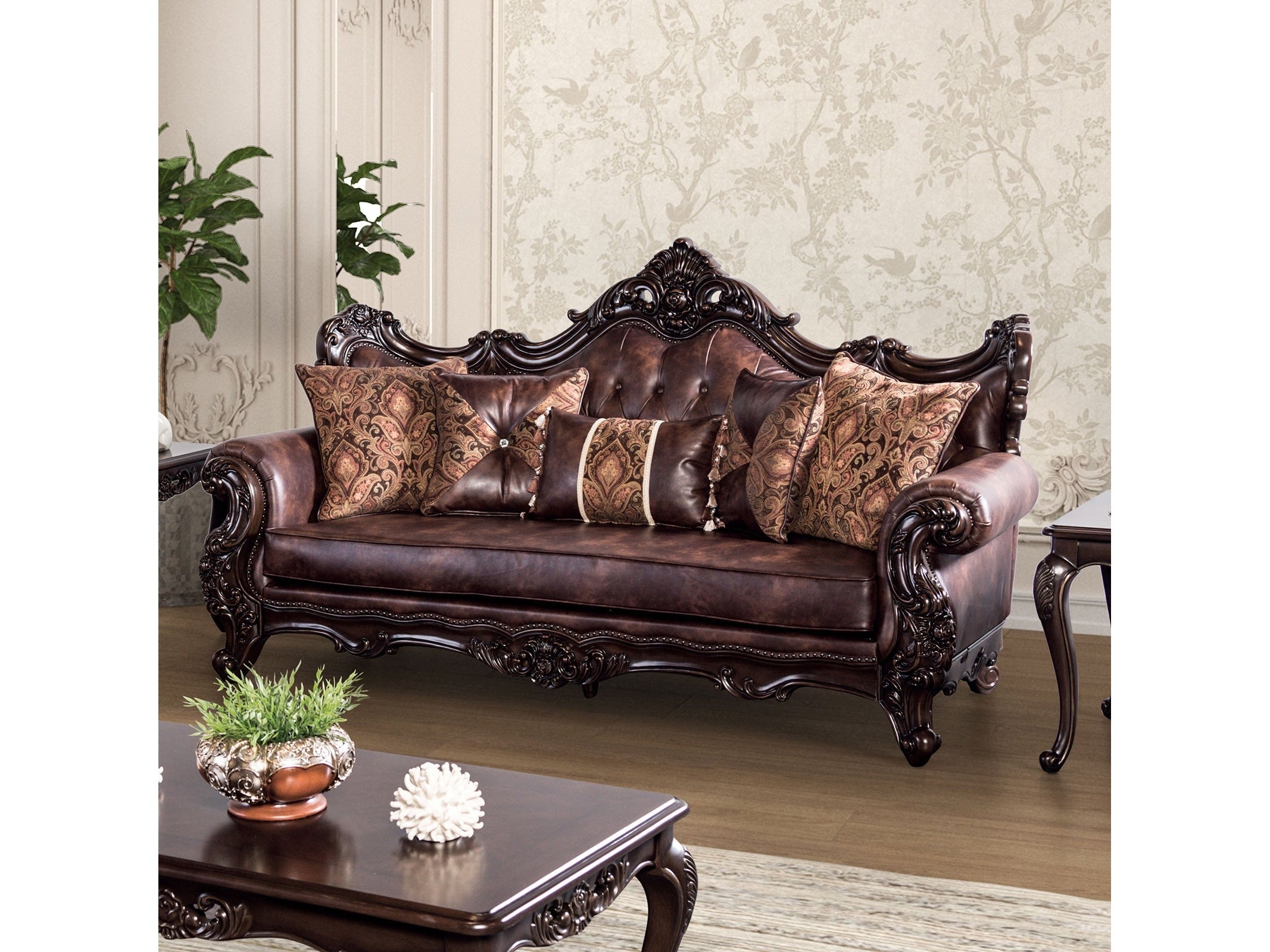 Palencia Dark Cherry/Brown Leatherette Sofa