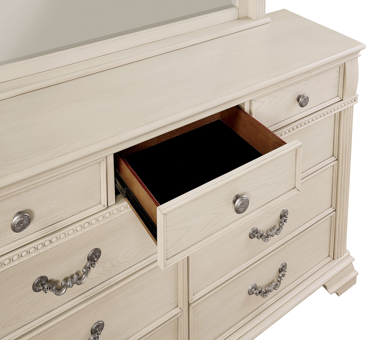 Pamphilos Antique White Queen Bed & Nightstand & Dresser & Mirror & Chest