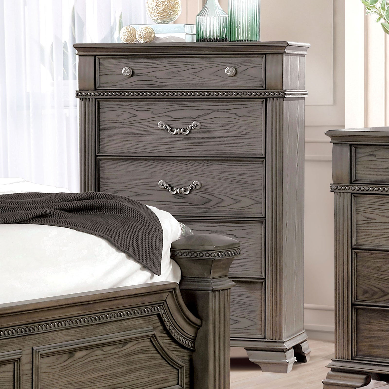 Pamphilos Gray Queen Bed & Nightstand & Dresser & Mirror & Chest