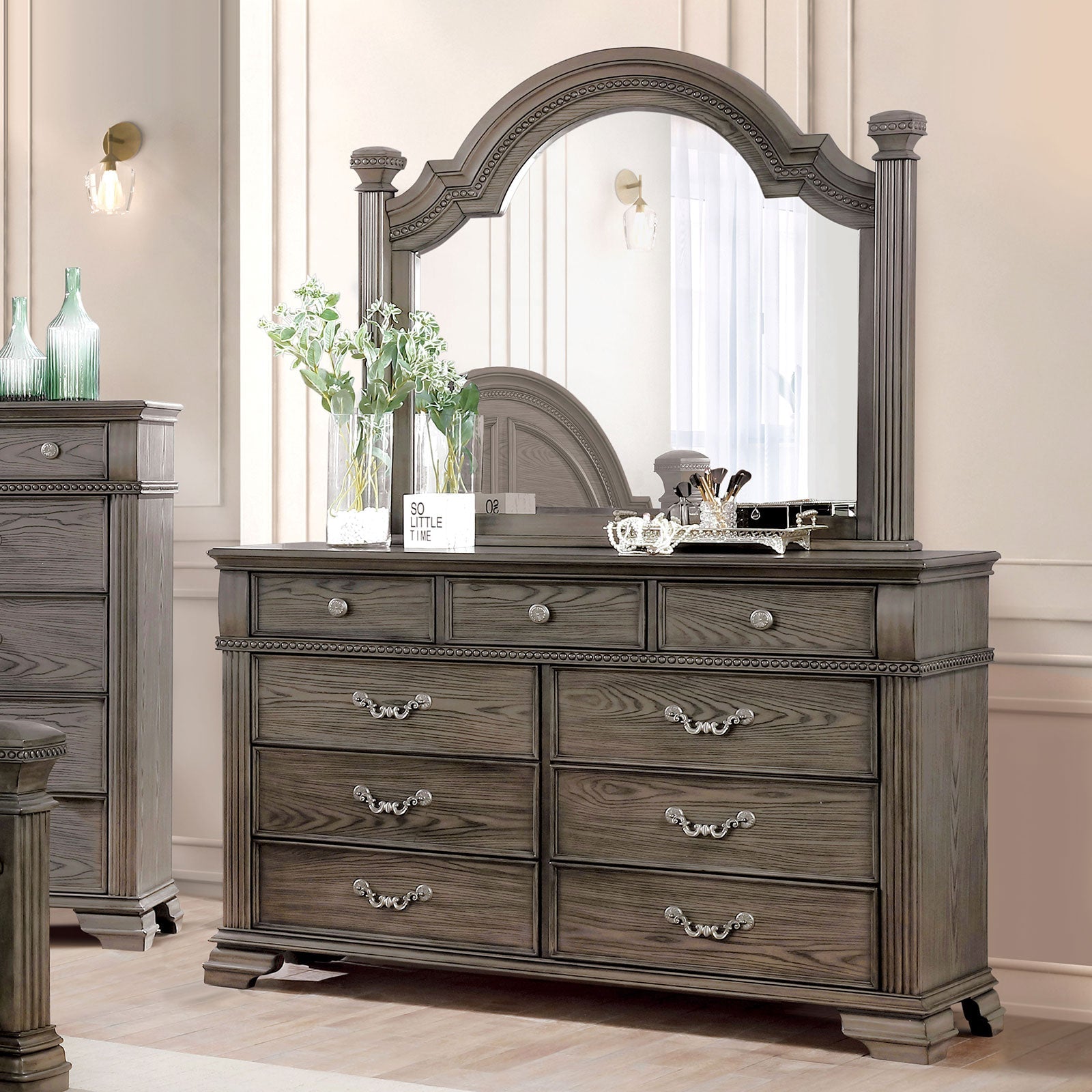 Pamphilos Gray Queen Bed & Nightstand & Dresser & Mirror & Chest
