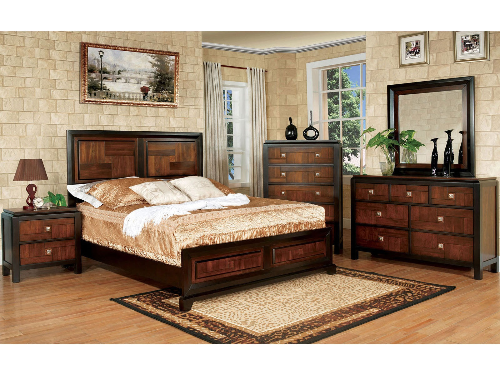 Patra Acacia/Walnut 5 Pc. Queen Bedroom Set w/ 2NS