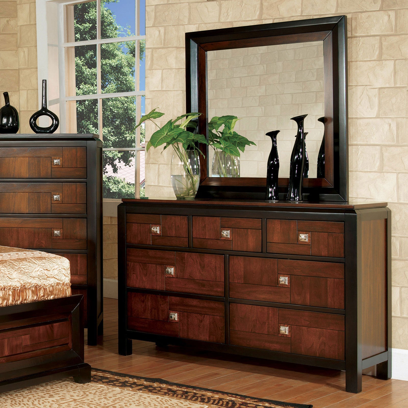 Patra Acacia/Walnut 5 Pc. Queen Bedroom Set w/ 2NS