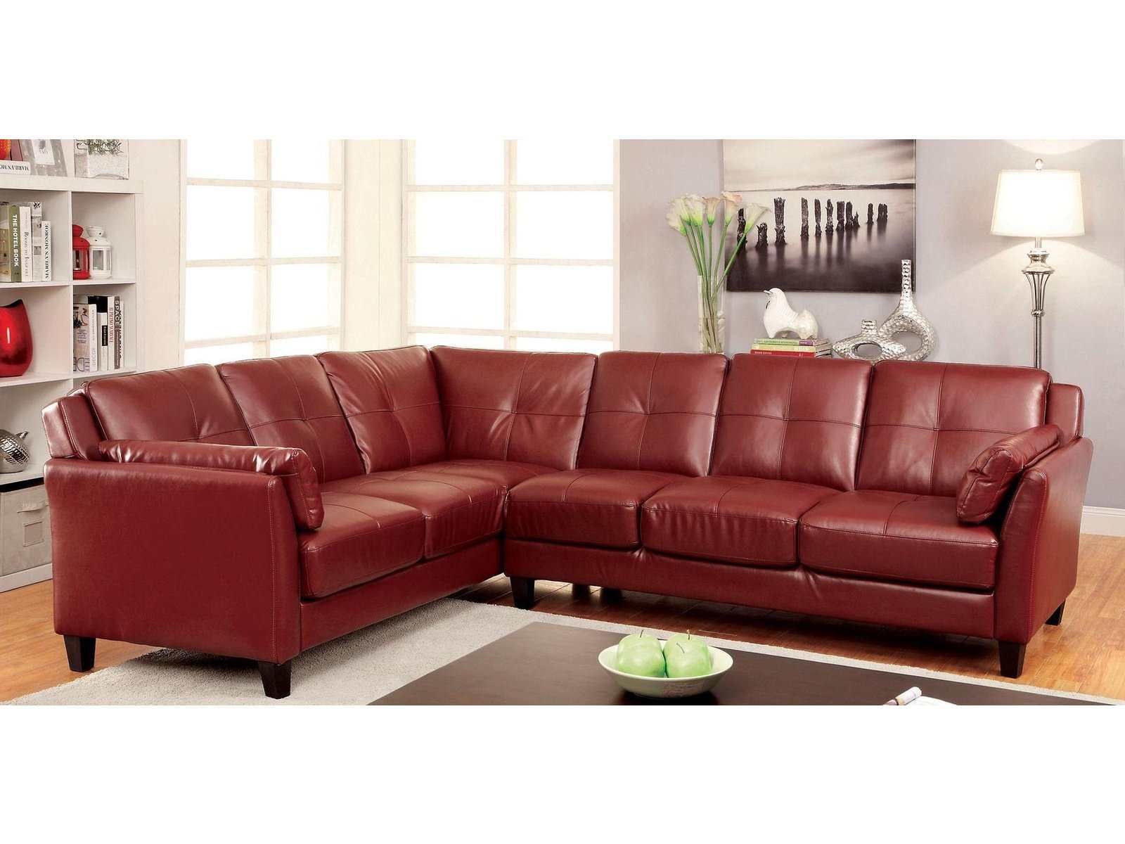 Peever Mahogany Red L Shape Sectional Sofa