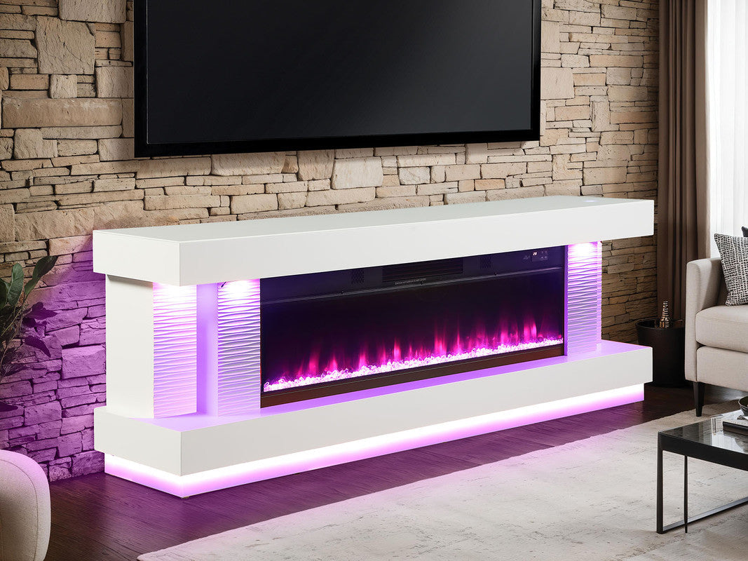 Peseux White 71" TV Stand w/ Electric Fireplace