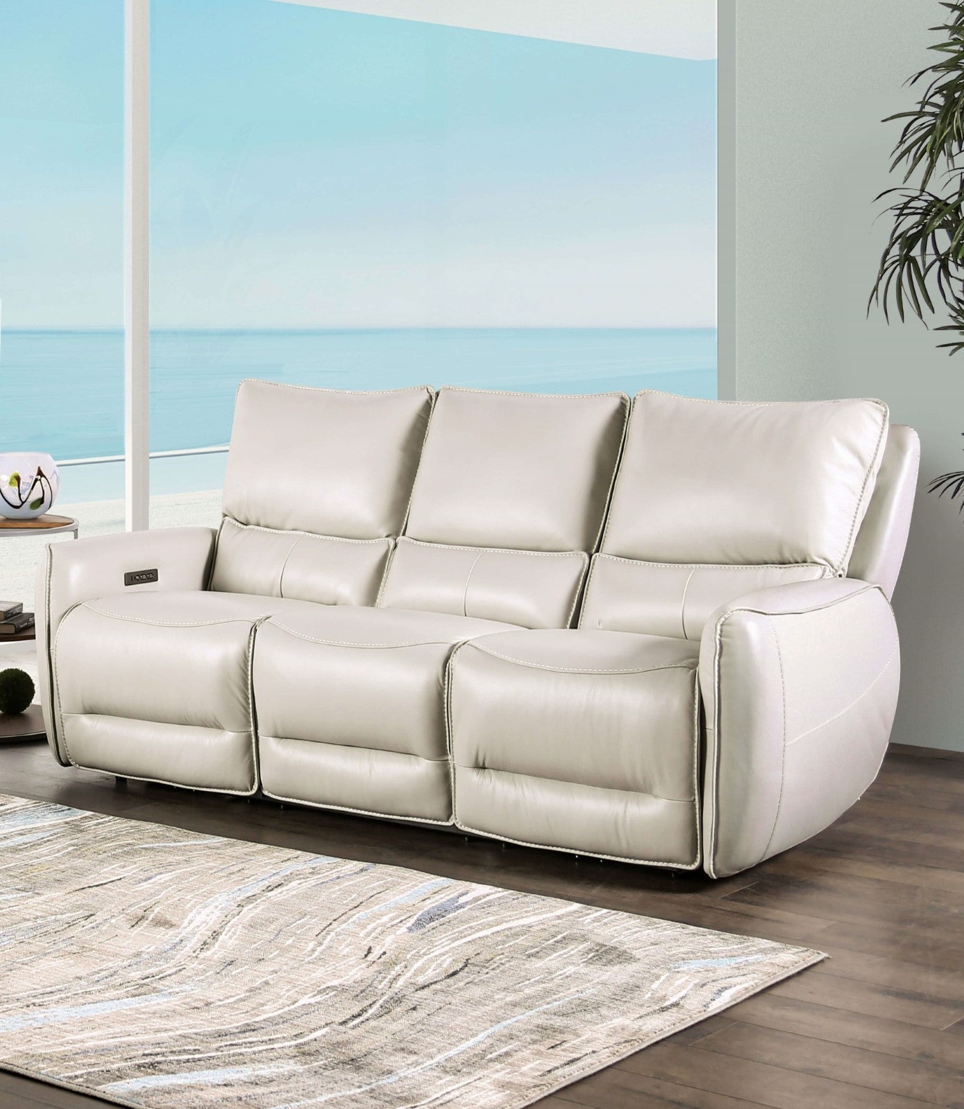 Phineas Beige Power Top Grain Leather Match Reclining Sofa & Loveseat