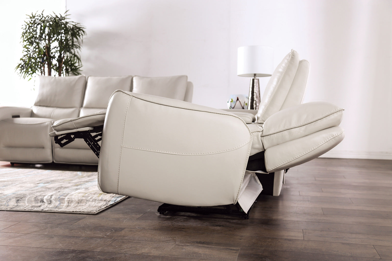 Phineas Beige Power Top Grain Leather Match Reclining Sofa & Loveseat