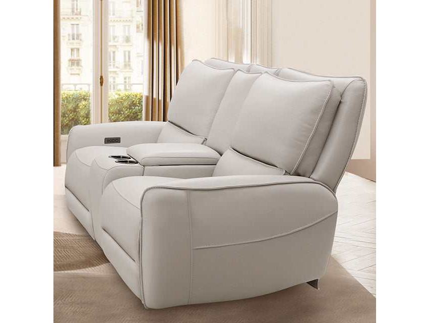 Phineas Beige Top Grain Leather Match Power Loveseat